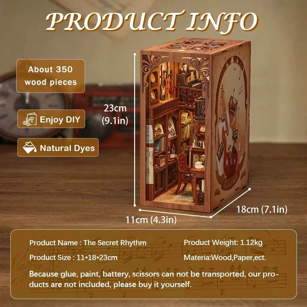 CUTEBEE DIY Book Nook Miniature Dollhouse Booknook with Touch Light Dust Cover Bookshelf Insert for Decor Gifts Secret Rhythm