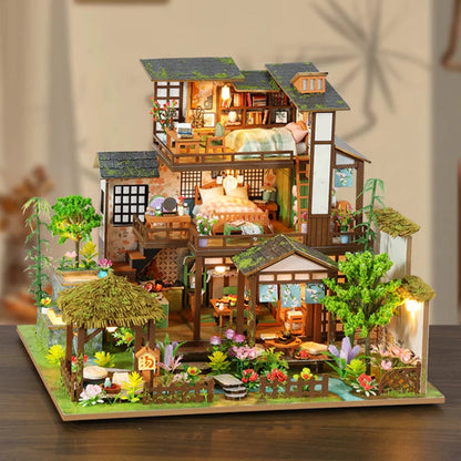 DIY Wooden Bamboo Spring Courtyard Casa Miniature Building Kits Bookend Assembled Dollhouses Bookshelf Home Decor Friends Gifts SS69