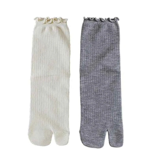Japanese Ruffled Edge Cotton Split Toe Socks Solid Color Two-Toed Sock Unisex Harajuku Simple Tabi Socks High Elastic Hosiery