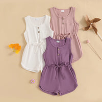 2024-12-04 Lioraitiin Litter Girls Summer Casual Jumpsuit Sleeveless Crewneck Solid Color Drawstring Tank Romper - SS69 