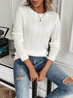 Women's Autumn and Winter Solid Color Round Neck Pullover Long Sleeved Knitted Sweater