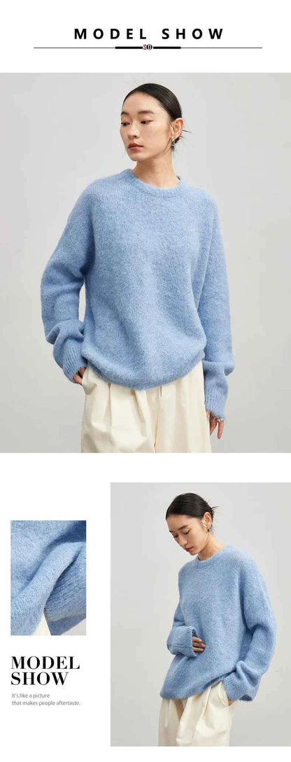 Warm Alpaca Pullovers for Woman, Dropped Sleeved Loose Sweaters, 2025 Fall Winter Top, Camel, Beige