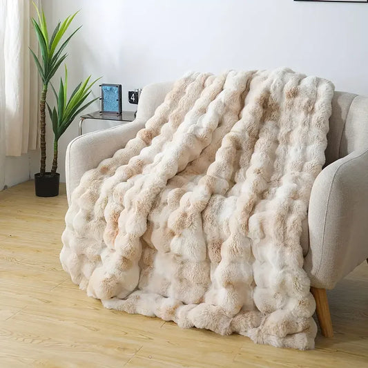 ROSEKIND Faux Rabbit Fleece Blanket, 100% Polyester Knitted Throw, 1610g