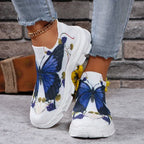 Fashion Butterfly Print Platform Sneakers for Women 2025 Autumn Non Slip Knitted Sports Shoes Woman Thick Sole Slip On Sneakers