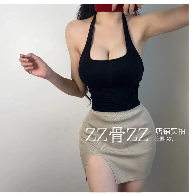 New Style Street Sexy Pure Desire Short Sports Leisure Hanging Neck Backless Short Vest Tank Tops Sweet Fashion Women TLV1 SS69