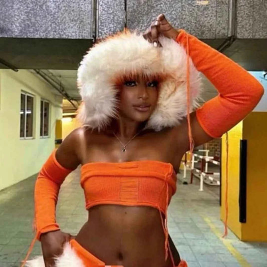 Luxury Fluffy Women Faux Fur Bucket Hats Oversized 17cm Wide Brim Thicken Outdoor Warm Plush Punk Hat Girl Y2k Female Ski Panama