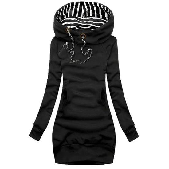 Hoodie Dress Casual Solid Colour Long Sleeve Drawstring Hoodie Dress Slim Hooded Pullover Sweatshirt Dress SS69 17.69 black / L