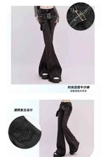 Vintage Slim Micro-flare Jeans Women Ins Fashionable Splicing Belt Edge Y2K Pants High Waist Straight American Street Trousers