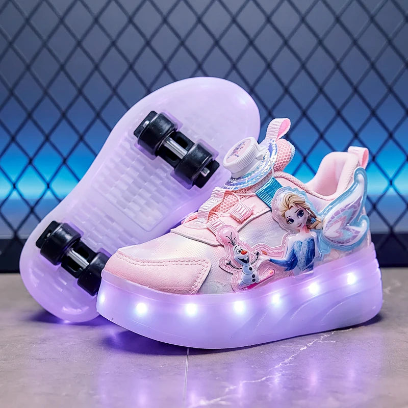 Disney Princess Two Wheels Children's Led Light Roller Skate Shoes For Girls 2025 Glowing Sports Luminous Sneakers