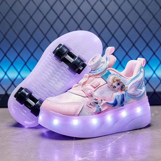 Disney Princess Two Wheels Children's Led Light Roller Skate Shoes For Girls 2025 Glowing Sports Luminous Sneakers