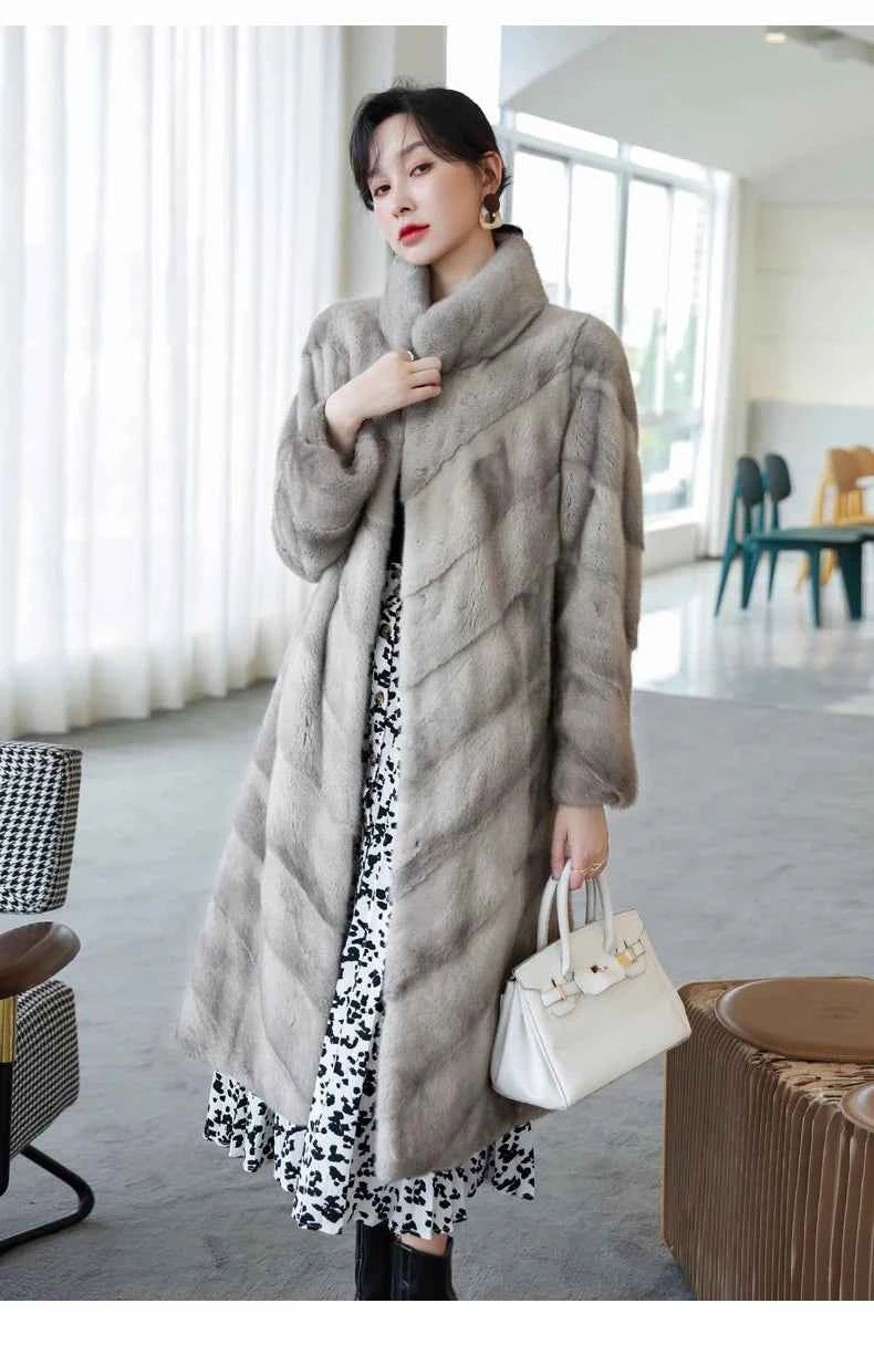 HDHOHR 2025 100% Real Mink Fur Coat Women Long High Quality Natural Mink Fur Jackets Winter Thick Warm Luxury Female Fur Parkers