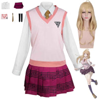Anime Game Kaede Akamatsu Cosplay Costume Korean Style Pink School Uniform Vest Gingham Wig Woman Sexy Carnival Party Suit