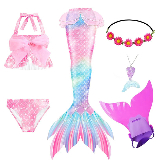 ZOCIC Girls Mermaid Tail Swimsuit Set with Top and Skirt for Swimming