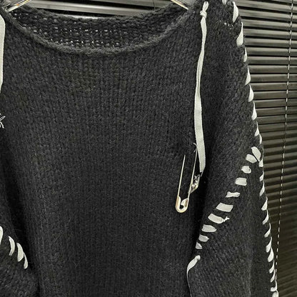 Loose Knitted Long Sleeve Crew Neck Pullover Sweater Fashionable Early Autumn New Style Wear Rope Pin Women's Top