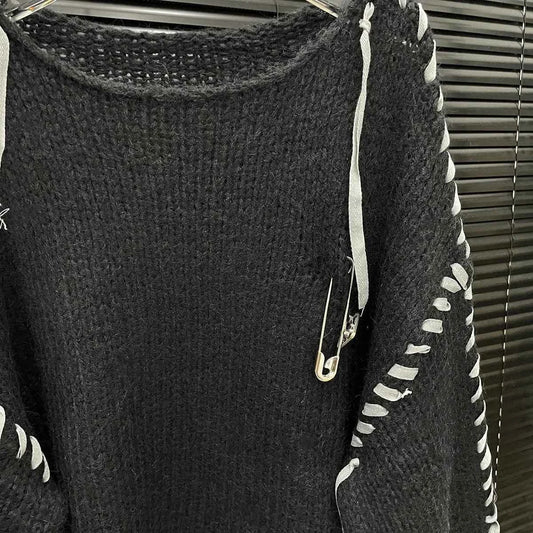 Loose Knitted Long Sleeve Crew Neck Pullover Sweater Fashionable Early Autumn New Style Wear Rope Pin Women's Top