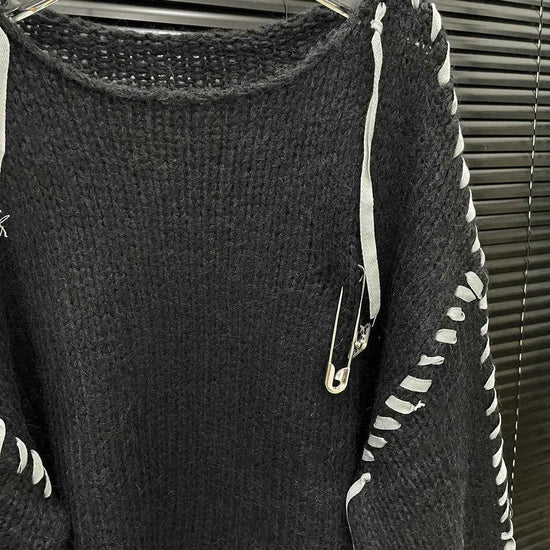 Loose Knitted Long Sleeve Crew Neck Pullover Sweater Fashionable Early Autumn New Style Wear Rope Pin Women's Top