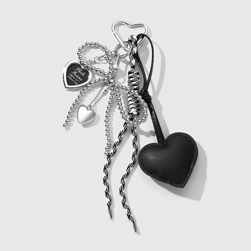 Luxury Charm Tassel Love Heart Pendant Handmade Creative Bowknot Keychain Cute Glossy Pendant Keychain Bag Accessories SS69 9.69 black / CHINA
