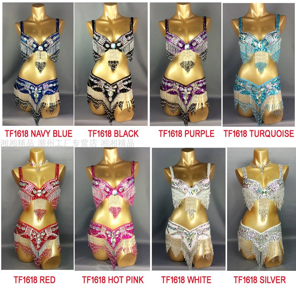 Sexy Girl Belly Dance Costume Wear Bar+Belt 2pc Set 10 Colors Ladies Bellydancing Costumes Bellydance Clothes