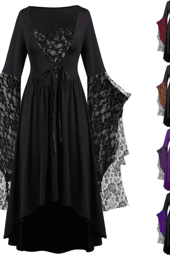 Women Gothic Plus Size Long Dresses Halloween Lace Dress Flare Sleeve Halloween Dresses Cosplay Costume Gothic Clothes For Women