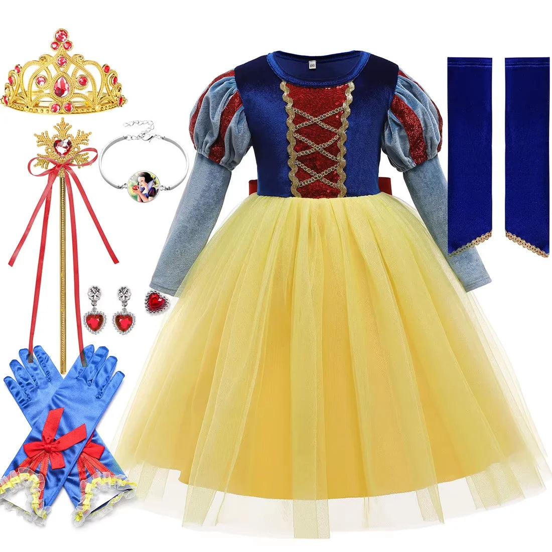 Disney Snow White Princess Dress for Girls - Yellow Stripe Cosplay Costume