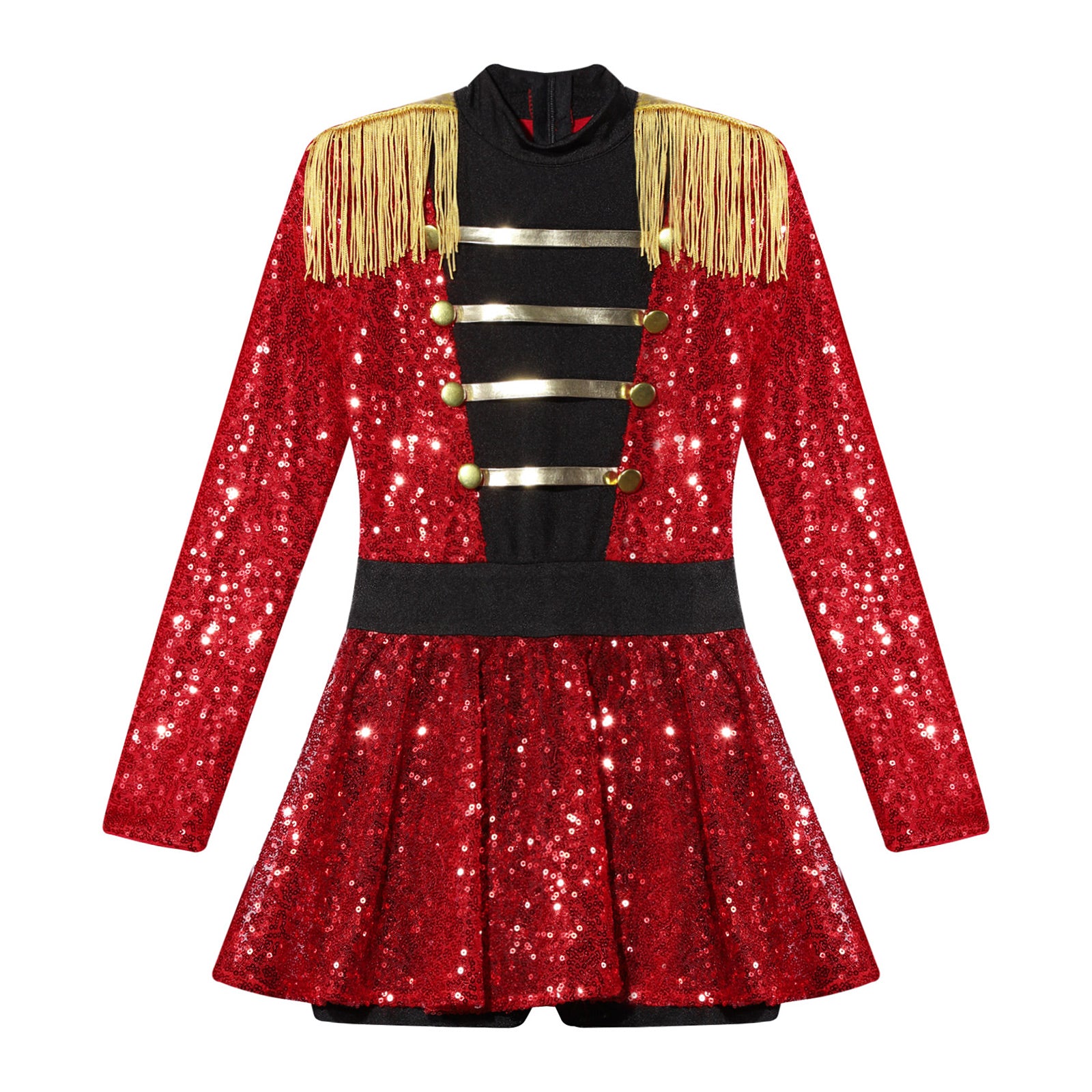 Inlzdz Women's Sequin Tassel Ringmaster Leotard Dress
