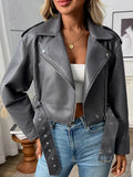 Ailegogo Women's Faux Leather Moto Jacket with Belt