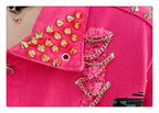 Women Graffiti Printed Rivets Denim Jacket Loose Holes Diamonds Jeans Coat Sequined Cowboy Ripped Streetwear Cardigan Ins Tops SS69