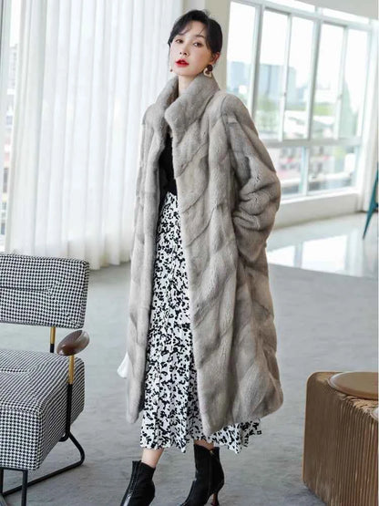 HDHOHR 2025 100% Real Mink Fur Coat Women Long High Quality Natural Mink Fur Jackets Winter Thick Warm Luxury Female Fur Parkers