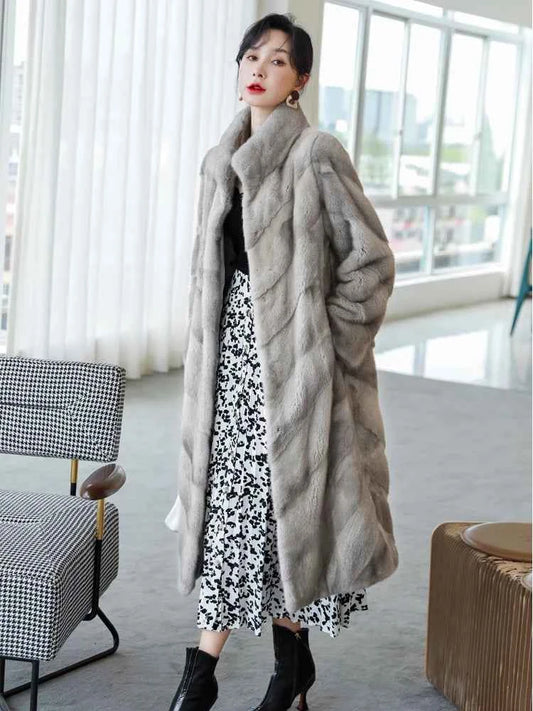HDHOHR 2025 100% Real Mink Fur Coat Women Long High Quality Natural Mink Fur Jackets Winter Thick Warm Luxury Female Fur Parkers