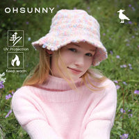 OhSunny Autumn Winter Wavy Brim Bucket Hats,Rainbow Cute Thermal Caps Women's Outdoor Warm Hand-knitted Fisherman Caps Packable