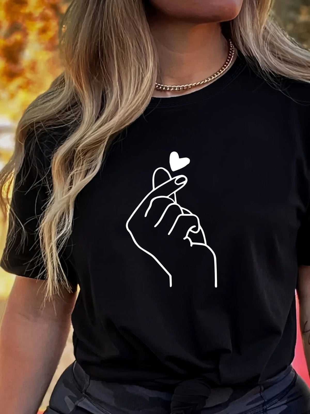 Cute Print Solid Crew Neck T-Shirt, Short Sleeve Casual Every Day Top For All Season, Women's Clothing SS69