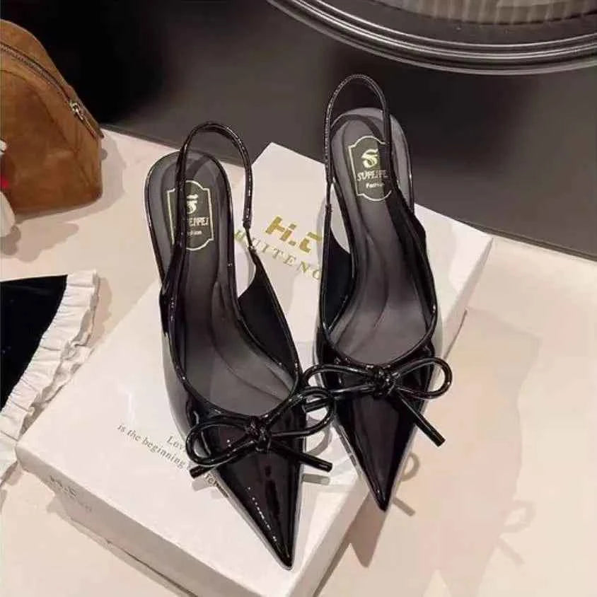 2025 New Butterfly Knot Fashionable Pointed Toe Hollow Back Women's Sandals High Heels Korean Style Spring Autumn Elegant Lad...