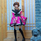 Traditional Japanese Kimono Dress for Women - Printed Pink