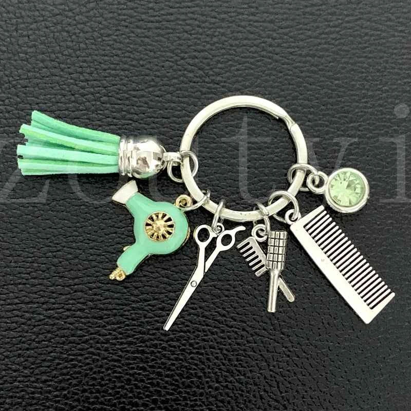 New fashion hairstyle gift charm tassel keychain retro jewelry mini hairdressing scissors hair dryer comb keychain DIY manual