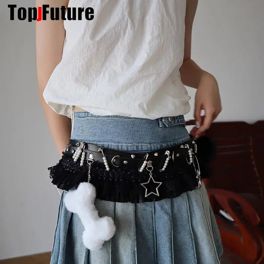 SS69 Gothic Lolita Punk Harajuku Belt with Heart, Star, and Bow Pendants