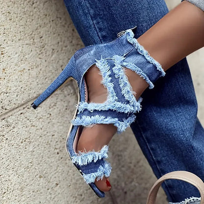 Women's Fashion Stiletto Sandals Summer New Round Head Open Toe Bag with Back Zipper Anti-slip Wear-resistant High Heels SS69