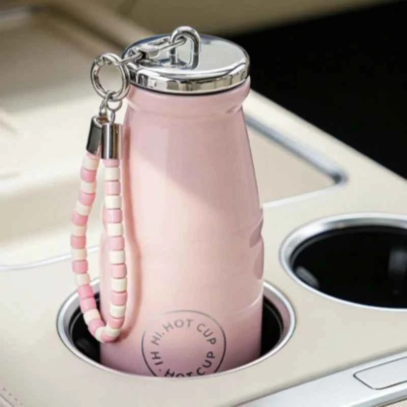 1pc Vintage Milk Coffee Cup 280ml Mini Stainless Steel Pocket Cup Portable Travel Lanyard Direct-Drinking Thermal Cup