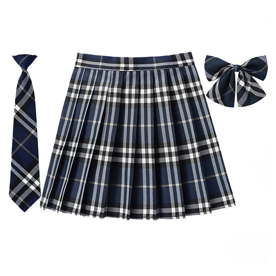 Beauty 2024 Women Plaid Pleat Skirt With Necktie Bowtie Preppy Japanese School Girls New Autumn Winter Preppy Style Mini Skirt SS69 19.69 Dark Blue / M / CN