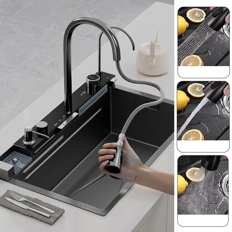 Nekjcag 304 Stainless Steel Single Bowl Sink with Waterfall Faucet