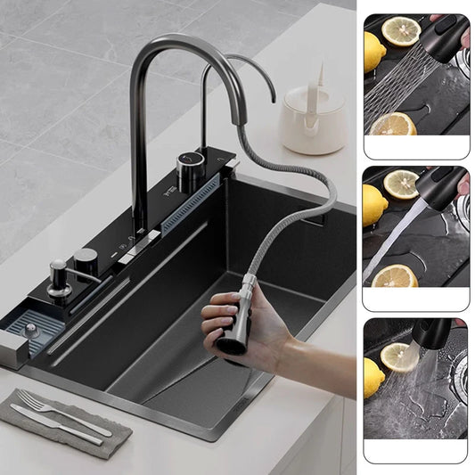 nekjcag 304 Stainless Steel Single Bowl Kitchen Sink with Waterfall Faucet