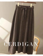 Autumn And Winter100% Pure Wool Skirt Women's Long Pocket Small A Skirt High Waist Slim Cashmere Knit A-Line Skirt