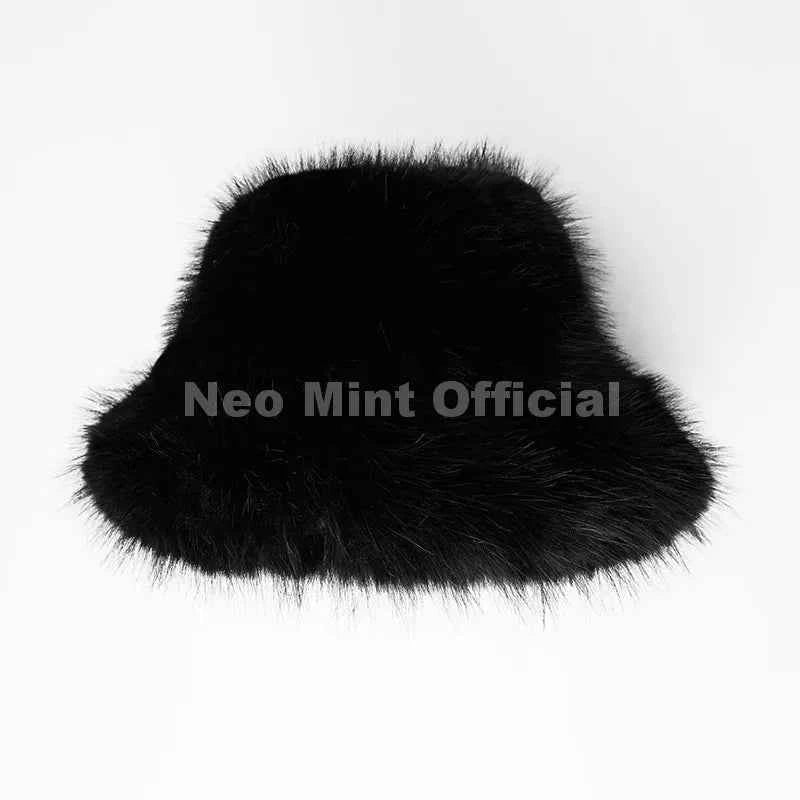 Neo Mint 2025 Winter Hot Brand Fashion Gradient Faux Fur Bucket Hats Women Thick Warm Fluffy Fox Fur Luxury Panama Fisherman Cap