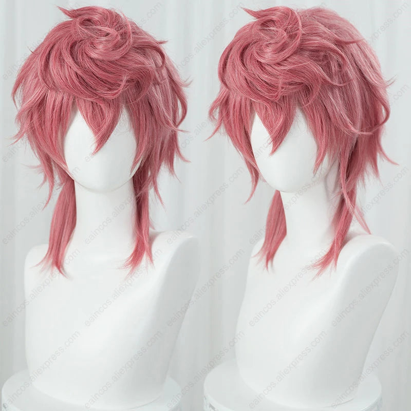 Trish Una Cosplay Wig 40cm Long Dark Pink Mixed Color Wigs Heat Resistant Synthetic Hair