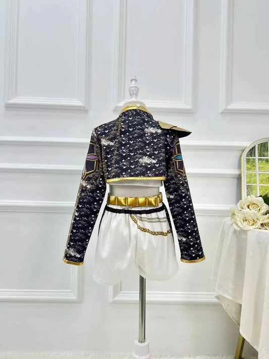 Kpop Demon Hunter Costume Rumi Halloween Cosplay Hot Girls Show Costume Black Shiny Set Halloween Girls Anime  clothing