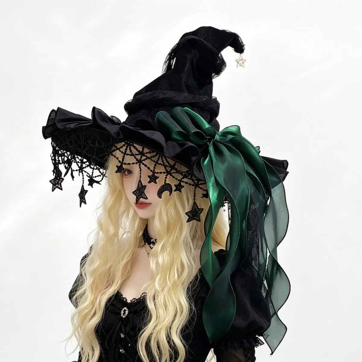 Fashion Halloween Witch Hat Gothic Dark Wizard Cap Lolita Cosplay Accessories Costume Headwear Party Photo Prop Festival Gift