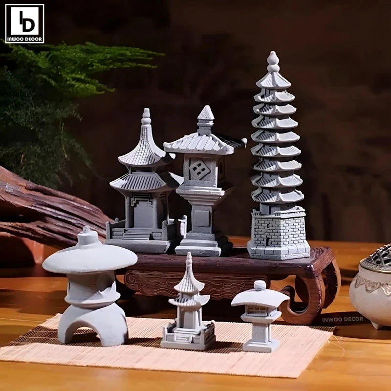 Miniature Sandstone Zen Tower for Bonsai Garden & Fish Tank