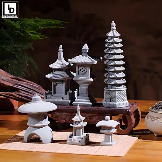 Miniature Sandstone Zen Tower Ornament for Bonsai Garden and Fish Tank