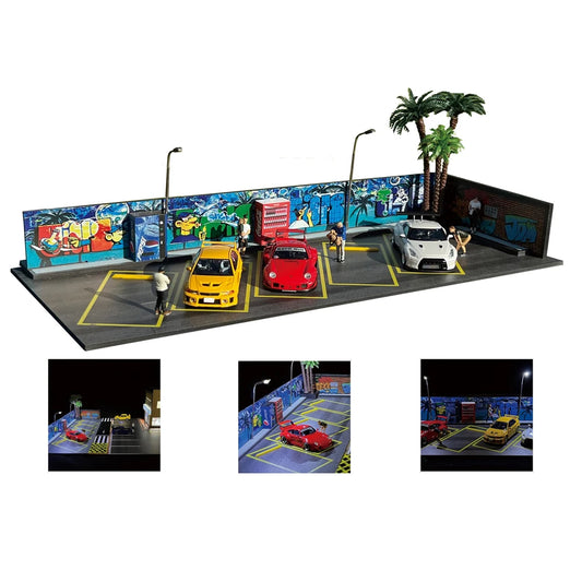 SS69 1/64 Scale Diecast Car Garage Diorama with LED Lighting and Dust Door