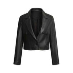 2024 New Short Genuine Leather Blazer Jackets for Women Fashion Pink Lapel Single Button Female Long Sleeve Sheepskin Jackets