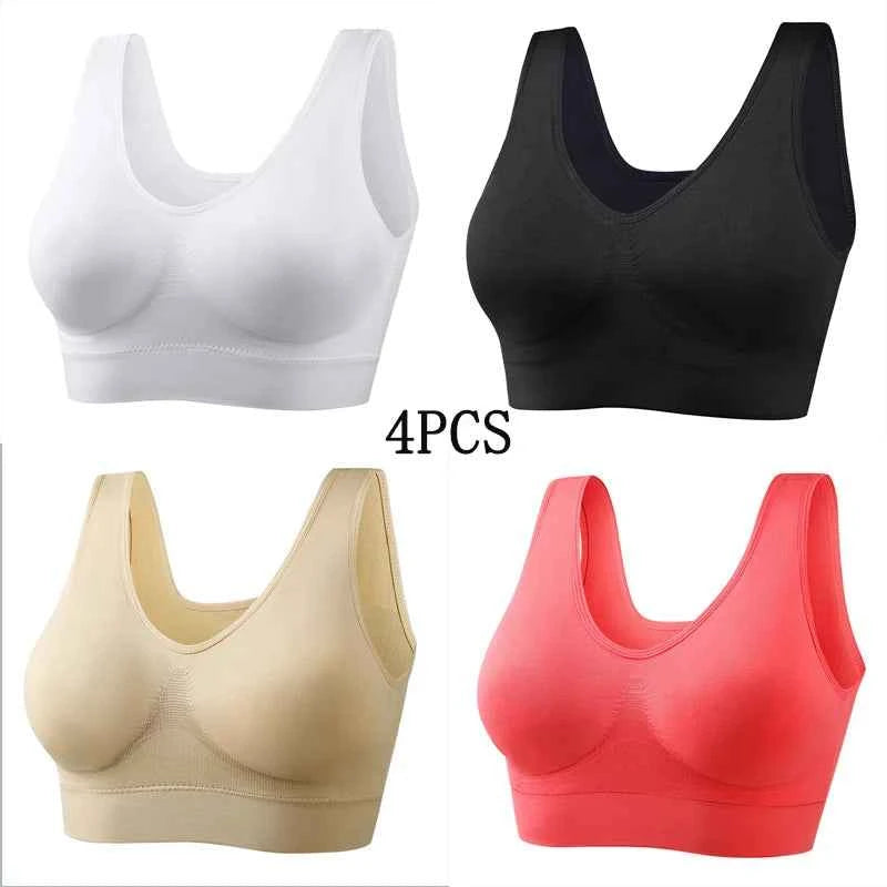 XL-5XL 4PCS Women Seamless Single Layer Camisole Bra Tops Sleep Yoga Sports Bras Tank Tops